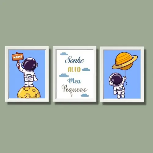 Quadro Astronauta Infantil com Frase Sonhe Alto 20x30 cm