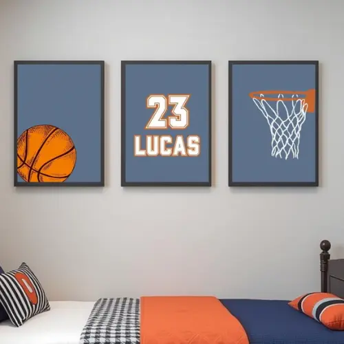 Quadro Basquete Infantil com Moldura Madeira e Vidro 23x33cm