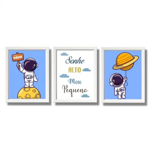 Quadro Astronauta Infantil com Frase Sonhe Alto 20x30 cm