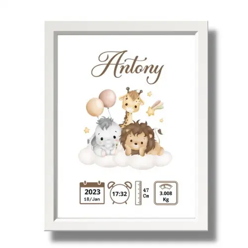 Quadro Bebe Nascimento com Moldura Branca c Vidro 33x43 cm