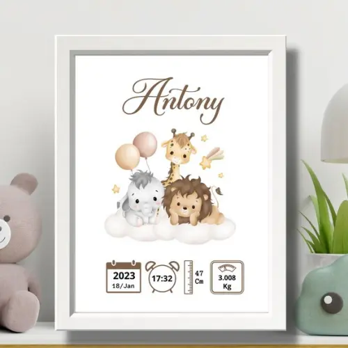 Quadro Bebe Nascimento com Moldura Branca c Vidro 33x43 cm