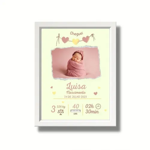 Quadro Bebe Nascimento Moldura Branca e Vidro 33x43 cm