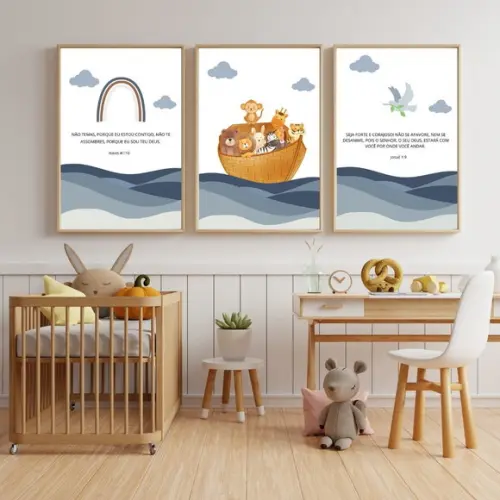 Quadro Bíblico Arca de Noé Infantil Personalizado 33x43 cm