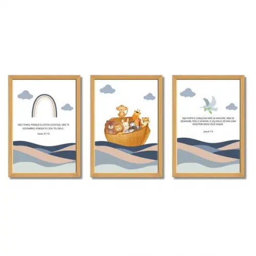 Quadro Bíblico Infantil Arca de Noé Frases Bíblicas 33x43 cm