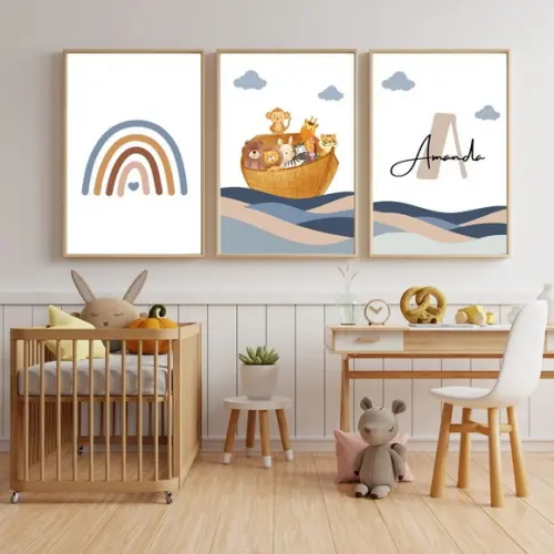 Quadro Bíblico Infantil Arca de Noé Personalizado 33x43