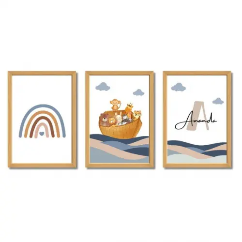 Quadro Bíblico Infantil Arca de Noé Personalizado 33x43