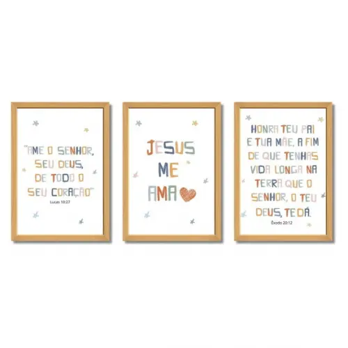 Quadro Bíblico Infantil Boho Chic Versículos Moldura Madeira