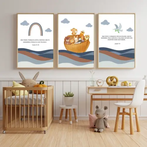 Quadro Bíblico Infantil Arca de Noé Personalizado 33x43 cm