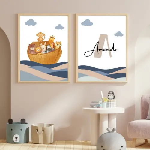 Quadro Bíblico Infantil Personalizado com Nome Moldura/vidro