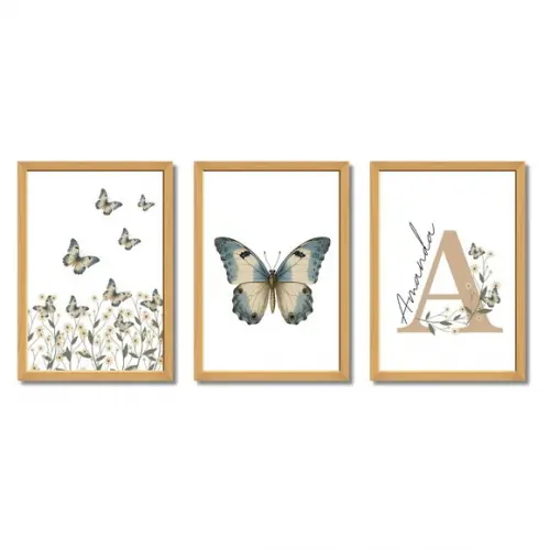 Quadro Borboleta Personalizado Quarto de Menina com Vidro