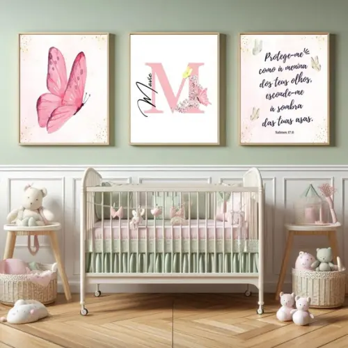 Quadro Borboleta Rosa para Quarto Infantil Feminino 23x33cm
