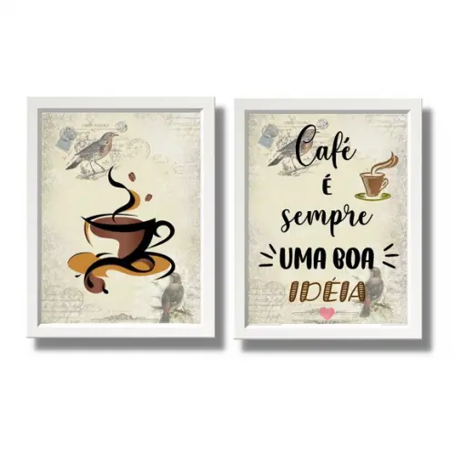 quadro café cozinha moderno frases amor kit 20x30 com vidro