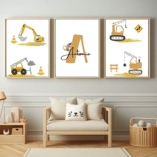 Quadro Caminhão Infantil com Nome | Bebê Menino | com Vidro