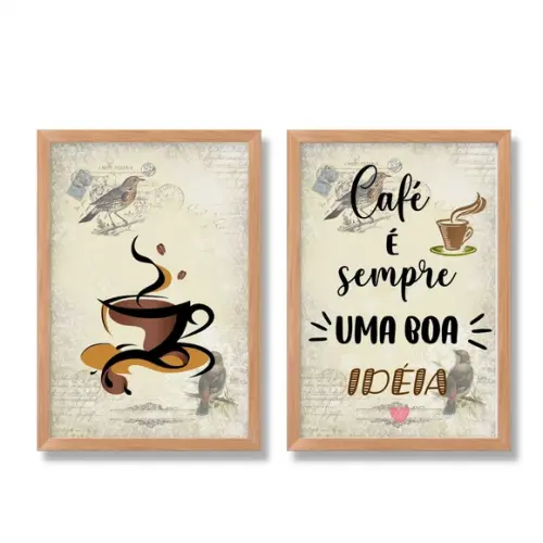 quadro café cozinha moderno frases amor kit 20x30 com vidro