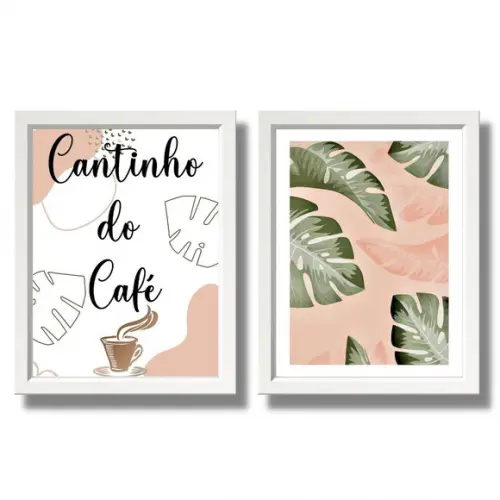 quadro cantinho do café com moldura e vidro 20x30cm 2 pças