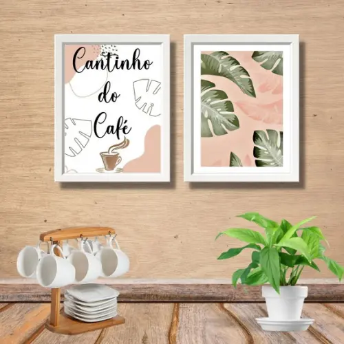 quadro cantinho do café com moldura e vidro 20x30cm 2 pças