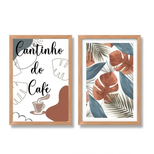 quadro cantinho do café cozinha kit 2 pçs 20x30 com vidro