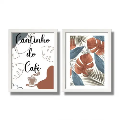 quadro cantinho do café cozinha kit 2 pçs 20x30 com vidro