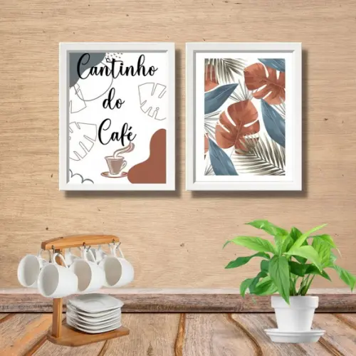 quadro cantinho do café cozinha kit 2 pçs 20x30 com vidro