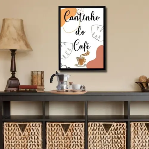 quadro cantinho do café frases 30x40 moldura com vidro