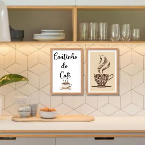 quadro cantinho do café frases amor 20x30 com moldura e vidr