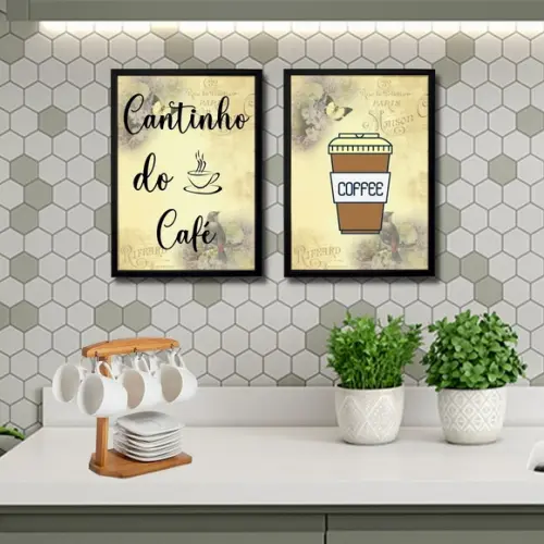 Quadro Cantinho do Café Kit 2 Pças com Moldura e Vidro 20x30