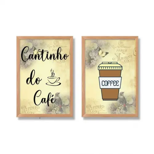 Quadro Cantinho do Café Kit 2 Pças com Moldura e Vidro 20x30