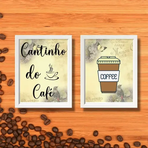 Quadro Cantinho do Café Kit 2 Pças com Moldura e Vidro 20x30
