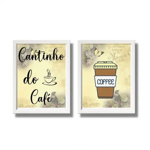 Quadro Cantinho do Café Kit 2 Pças com Moldura e Vidro 20x30