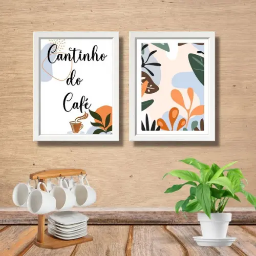 Quadro Cantinho do Café Kit 20x30 com Moldura e Vidro