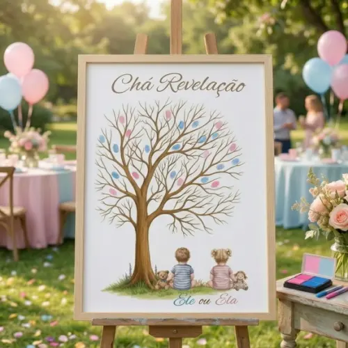 Quadro Chá Revelação Árvore de Digitais Ele ou Ela 33x43 cm