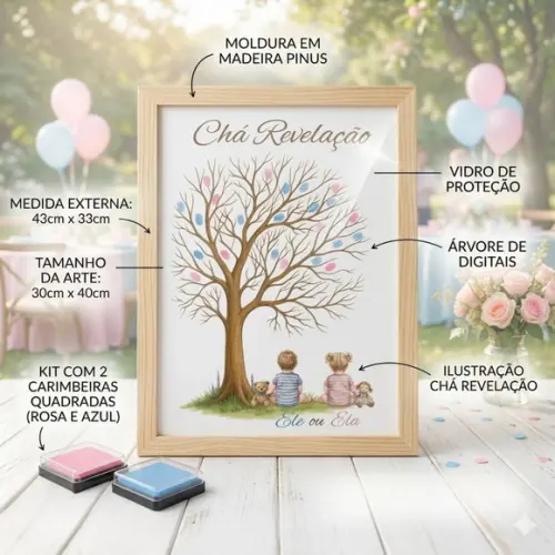 Quadro Chá Revelação Árvore de Digitais Ele ou Ela 33x43 cm