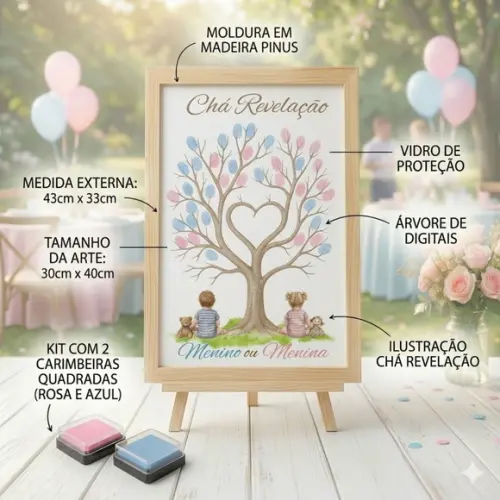 Quadro Chá Revelação Assinatura de Digitais com Carimbeiras