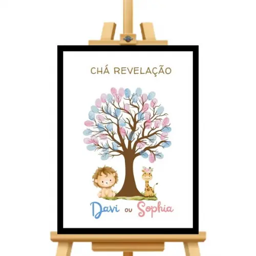Quadro Chá Revelação Decoração Simples Safari + 2 Carimbos