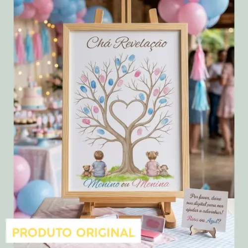 Quadro Chá Revelação Digitais Menino Menina Bebês Rosa Azul