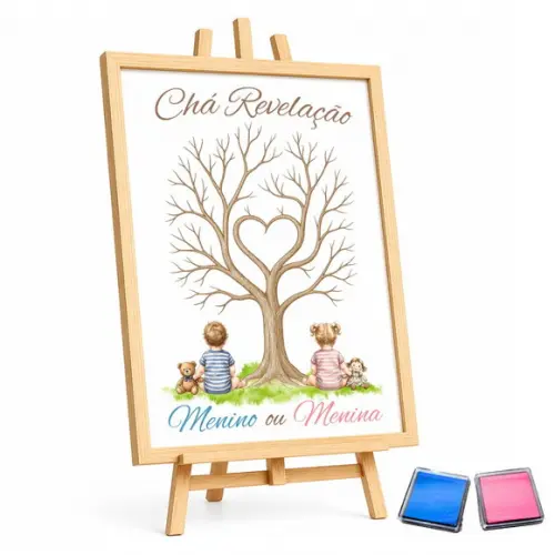 Quadro Chá Revelação Digitais Menino Menina Bebês Rosa Azul