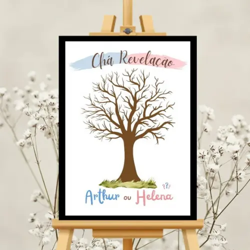 Quadro Chá Revelação Personalizados Bebê com 2 Carimbeiras