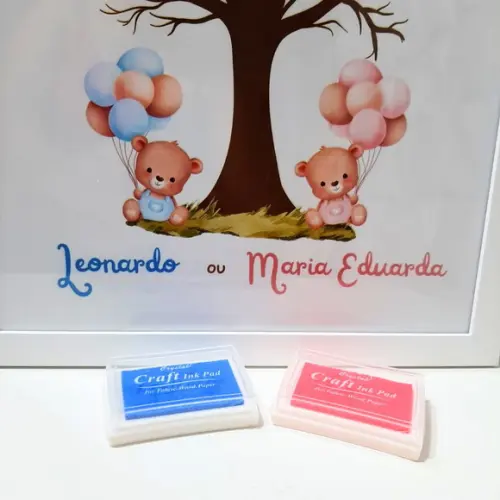 Quadro Chá Revelação Menino ou Menina Ursinho +2 Carimbeiras