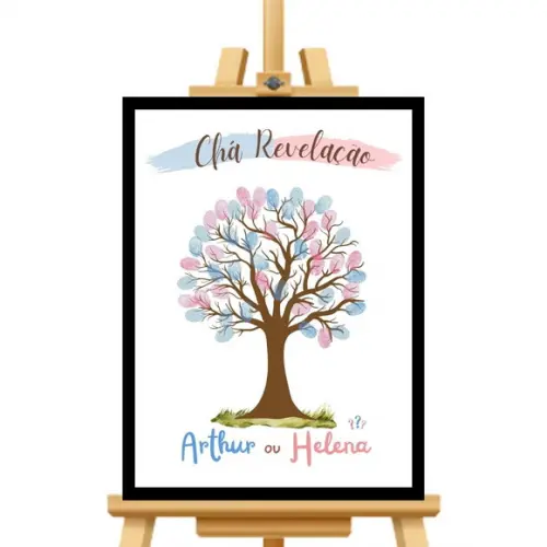 Quadro Chá Revelação Personalizados Bebê com 2 Carimbeiras