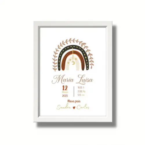 Quadro Chegada do Bebe Dados Nascimento Menina 33x43cm