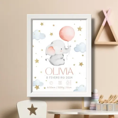 Quadro com Dados do Nascimento do Bebe Maternidade 33x43