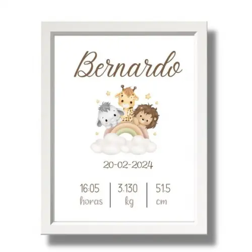 Quadro com Data de Nascimento do Bebe Maternidade Azul 33x43