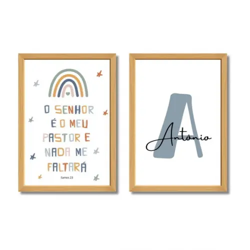 Quadro Cristão Infantil Personalizado com Versículo c/ Vidro