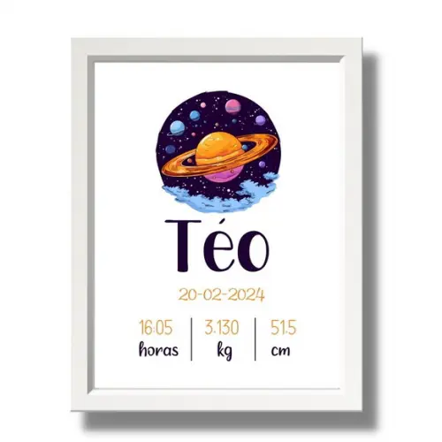 Quadro Dados de Nascimento Espaço Menino Moldura 33x43cm