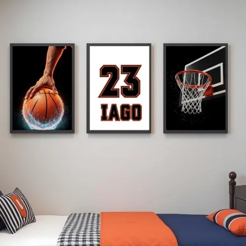 Quadro de Basquete para Quarto Gamer e Infantil com Vidro