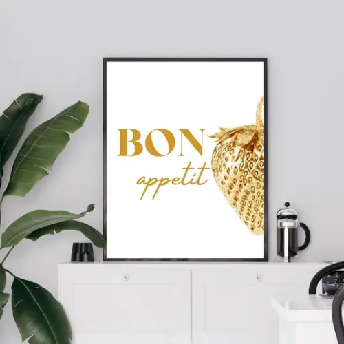 Quadro de Cozinha Frutas com Frase Bon Apetit 33x43cm