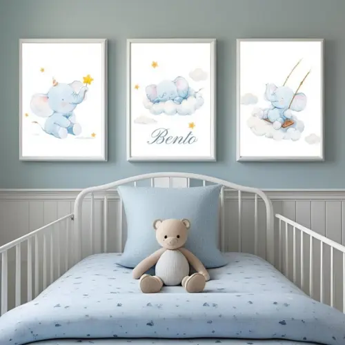 Quadro de Elefante Personalizado para Bebê com Moldura Vidro