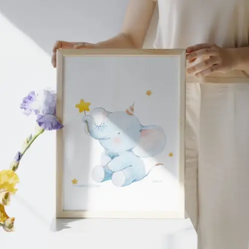 Quadro de Elefante Personalizado para Bebê com Moldura Vidro