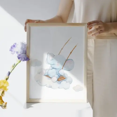 Quadro de Elefante Personalizado para Bebê com Moldura Vidro