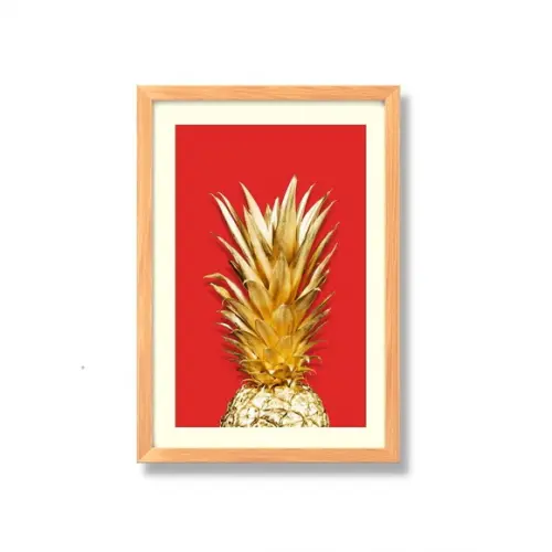 Quadro de Frutas Abacaxi Fundo Vermelho p/ Cozinha 33x43cm